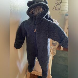 Baby Hooded Sherpa Jumpsuit Blue 0-3 months